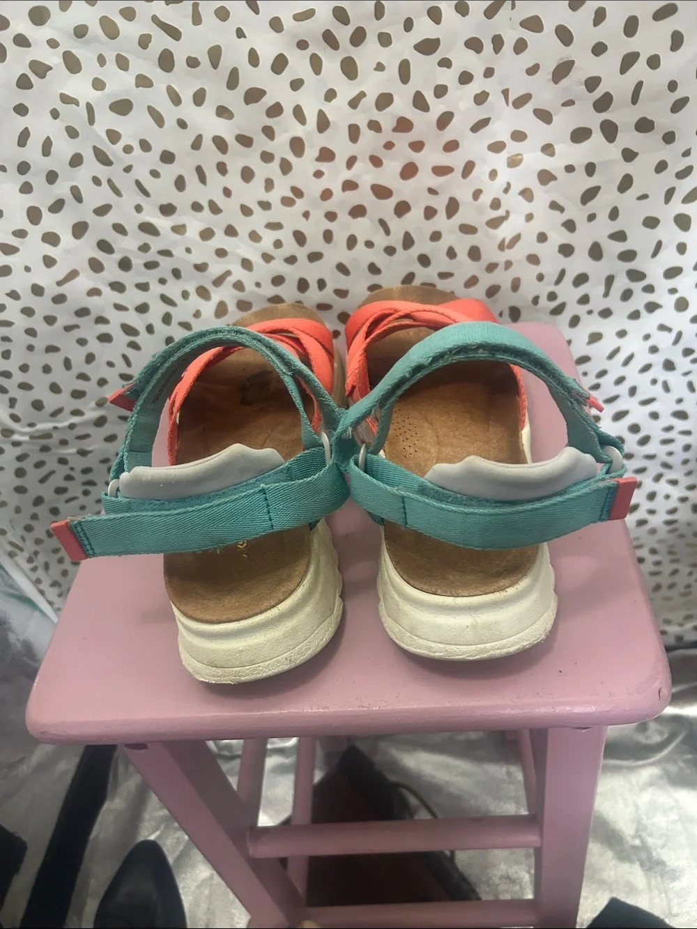 Clarks Coral and Teal Cross-Strap Sandals